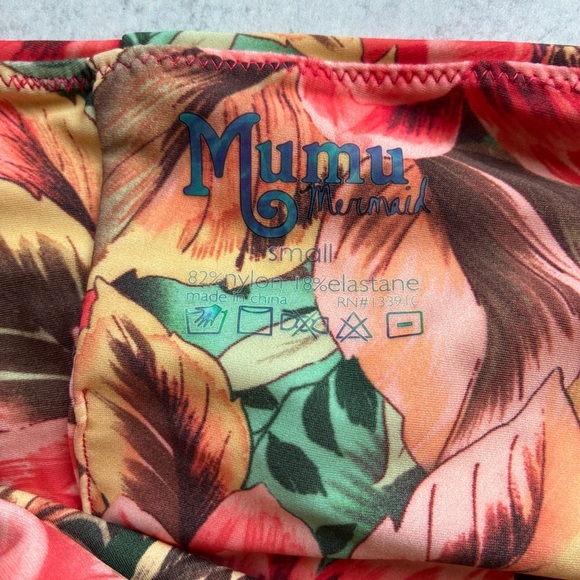 Show Me Your MuMu Green and Orange Bikini with Retro Floral Design Small - Picture 4 of 4